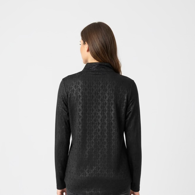 SanSoleil Womens Long Sleeve Pattern Print Zip Mock Top - Black