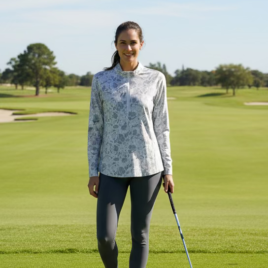 SanSoleil Womens Long Sleeve Garden Zip Mock - Sage