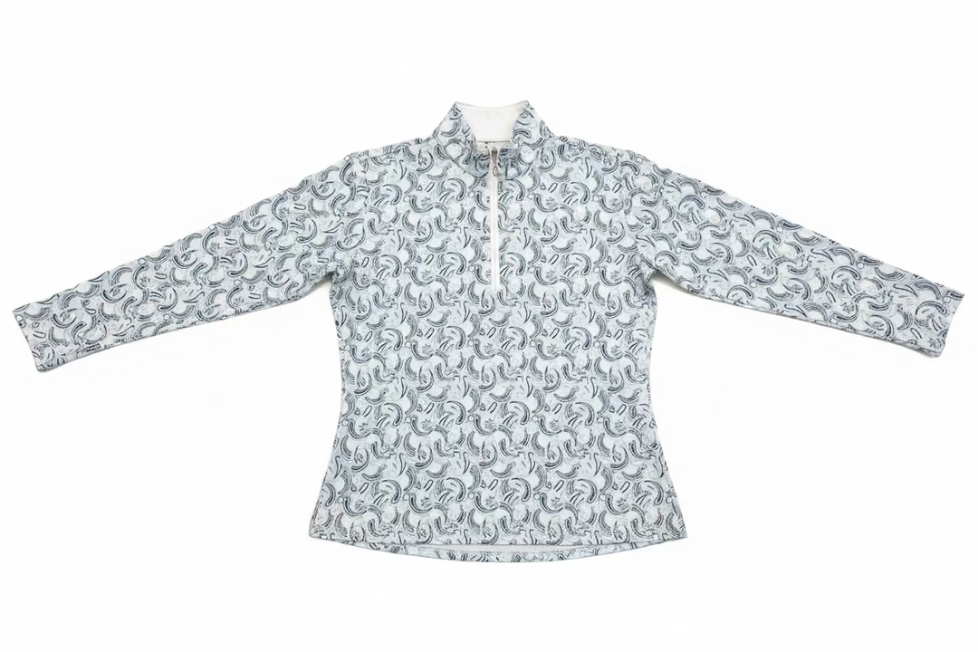 SanSoleil Womens Long Sleeve Paisley Zip Mock - Pale Blue/Multi