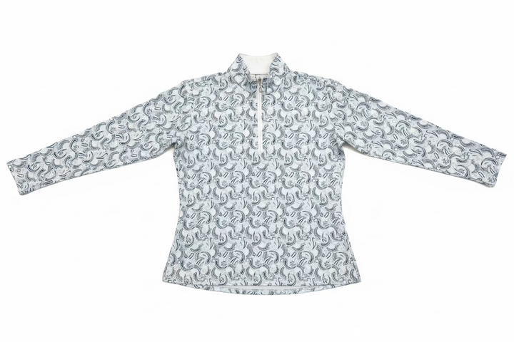 SanSoleil Womens Long Sleeve Paisley Zip Mock - Pale Blue/Multi