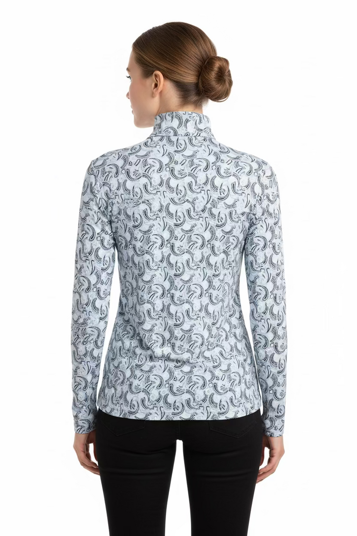 SanSoleil Womens Long Sleeve Paisley Zip Mock - Pale Blue/Multi