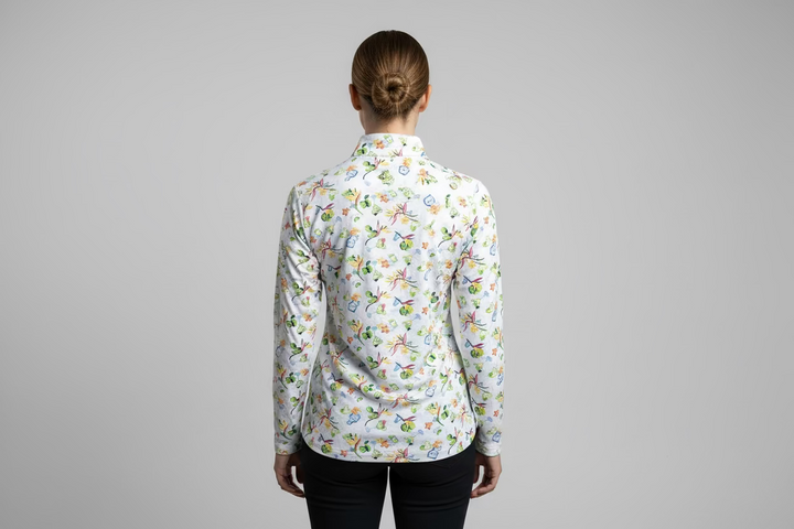 SanSoleil Womens Long Sleeve Margarita Zip Mock -White/Multi
