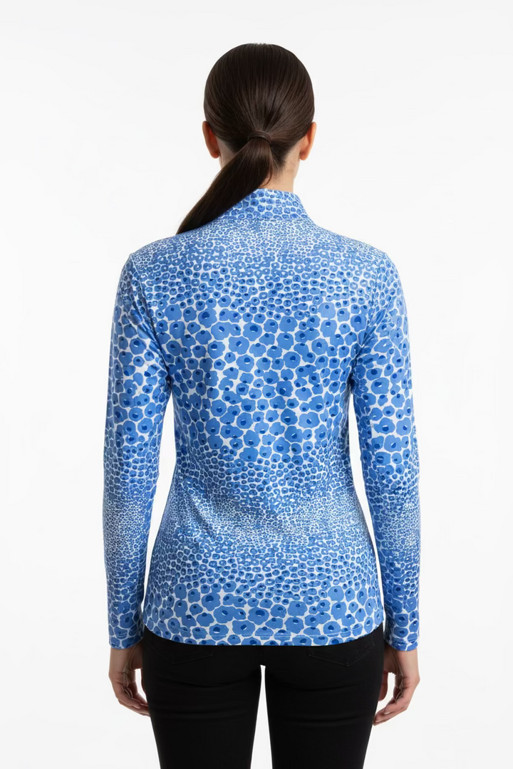 SanSoleil Womens Long Sleeve Floral Zip Mock - Peri/Multi