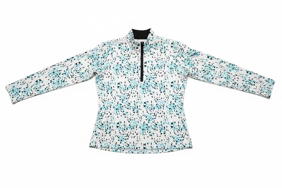 SanSoleil Womens Long Sleeve Pattern Print Zip Mock - White/Multi