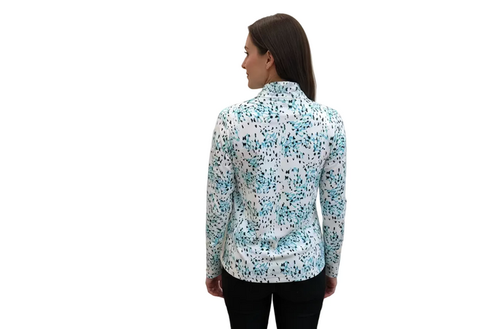 SanSoleil Womens Long Sleeve Pattern Print Zip Mock - White/Multi