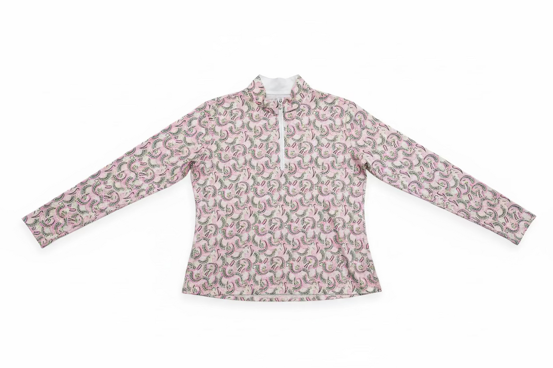SanSoleil Womens Long Sleeve Paisley Zip Mock - Pale Pink/Multi