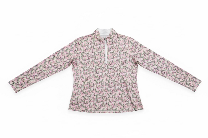 SanSoleil Womens Long Sleeve Paisley Zip Mock - Pale Pink/Multi
