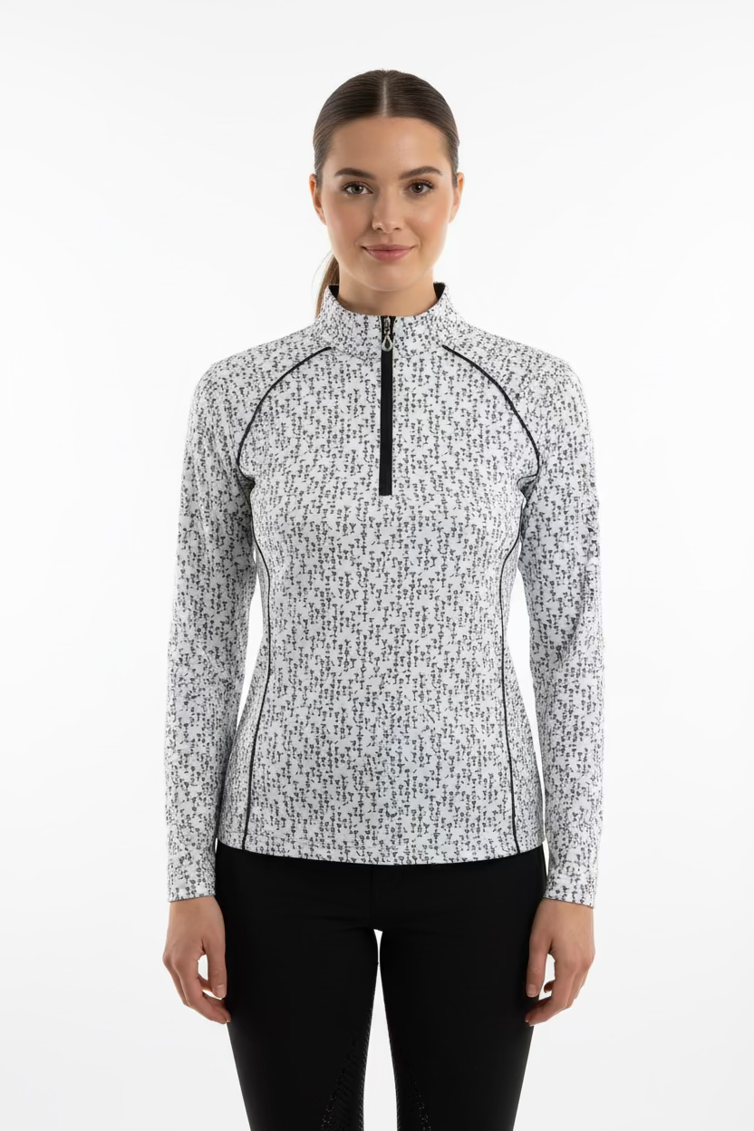 SanSoleil Womens Long Sleeve Cocktail Hour Zip Mock - White/Black
