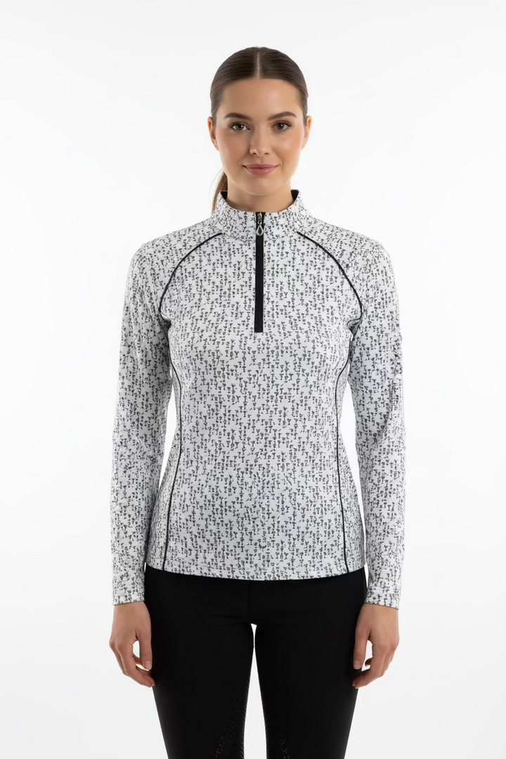 SanSoleil Womens Long Sleeve Cocktail Hour Zip Mock - White/Black