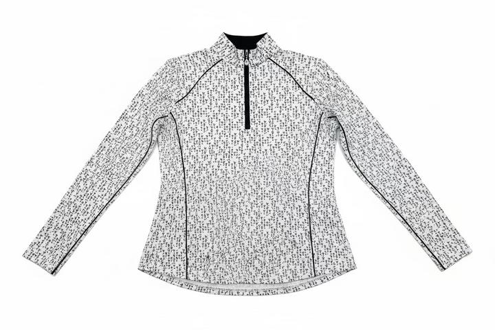 SanSoleil Womens Long Sleeve Cocktail Hour Zip Mock - White/Black