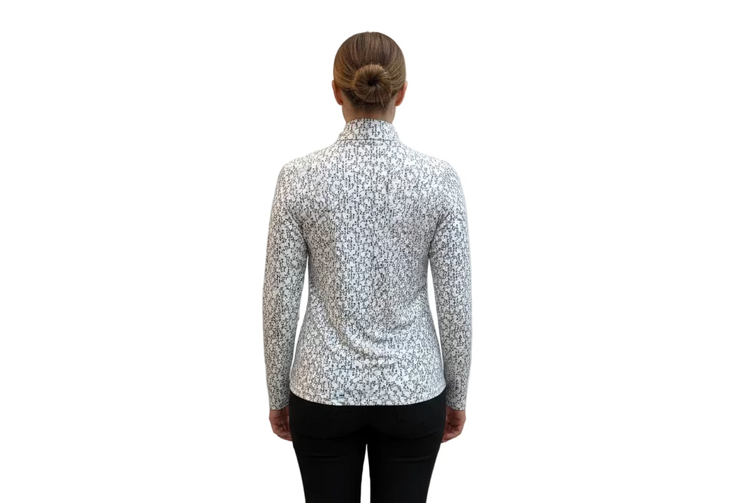 SanSoleil Womens Long Sleeve Cocktail Hour Zip Mock - White/Black