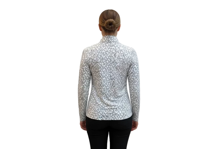 SanSoleil Womens Long Sleeve Cocktail Hour Zip Mock - White/Black