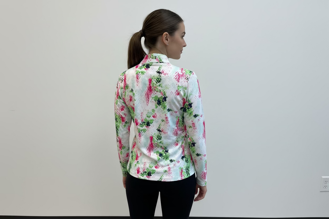 SanSoleil Womens Long Sleeve Pattern Print Zip Mock - Pink/Multi
