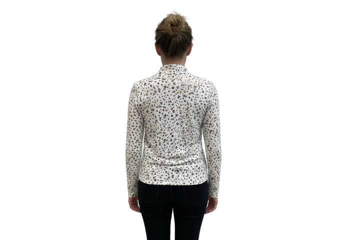 SanSoleil Womens Long Sleeve Floral Zip Mock - White/Multi