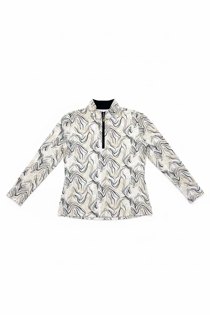 SanSoleil Womens Long Sleeve Pattern Print Zip Mock - Honey/Multi