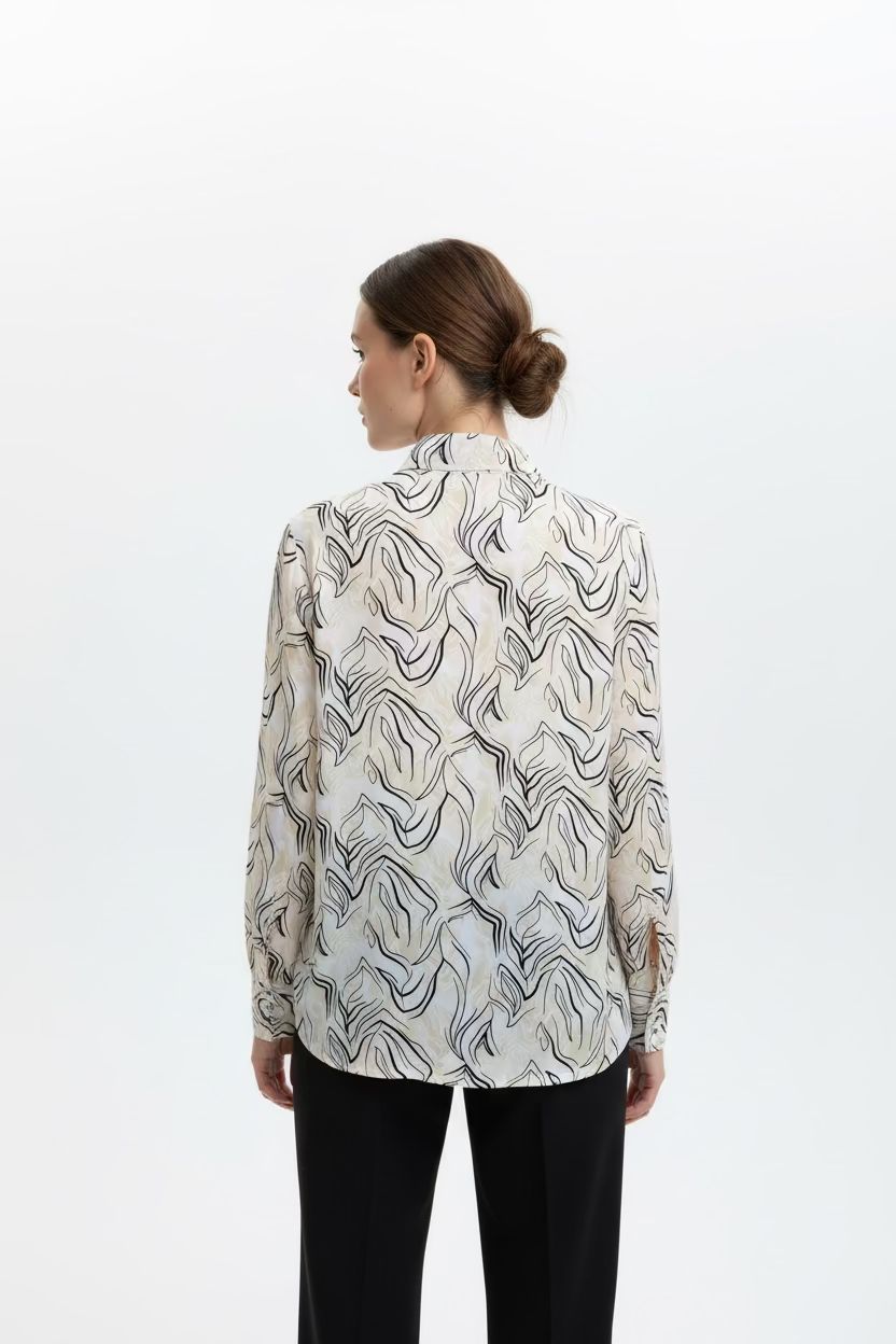 SanSoleil Womens Long Sleeve Pattern Print Zip Mock - Honey/Multi