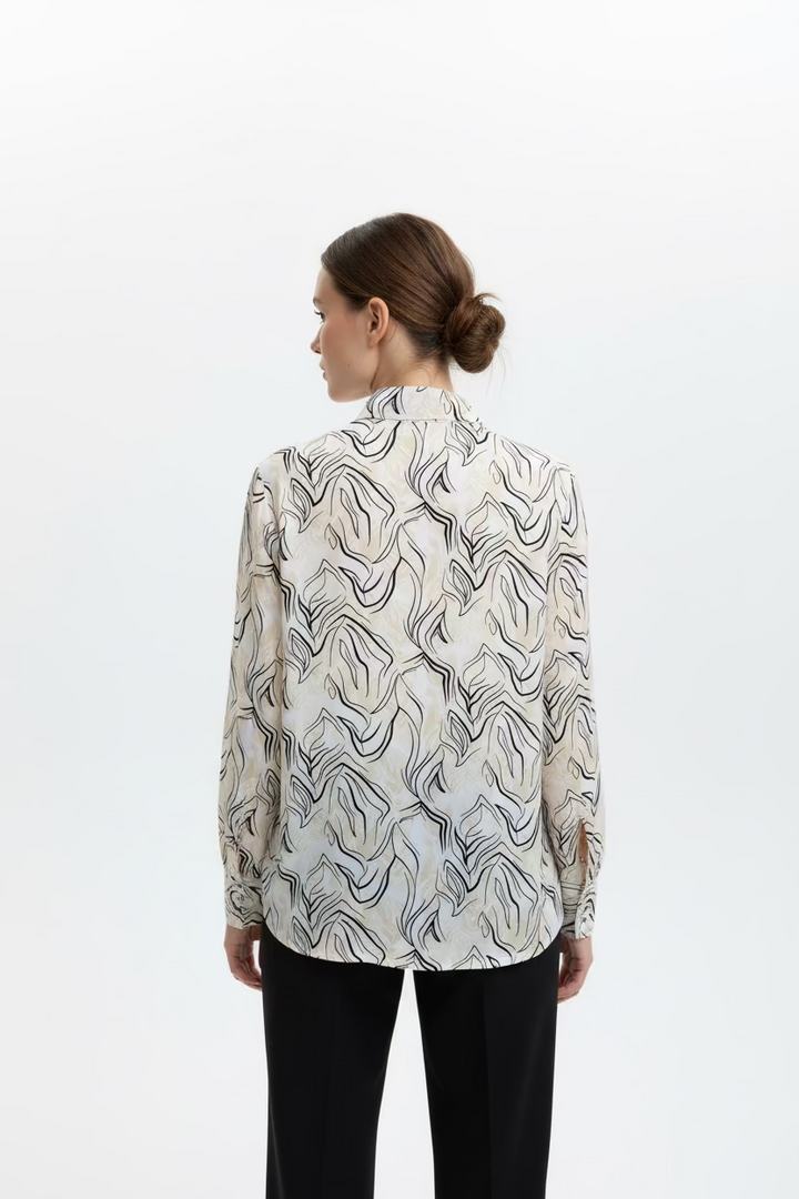 SanSoleil Womens Long Sleeve Pattern Print Zip Mock - Honey/Multi