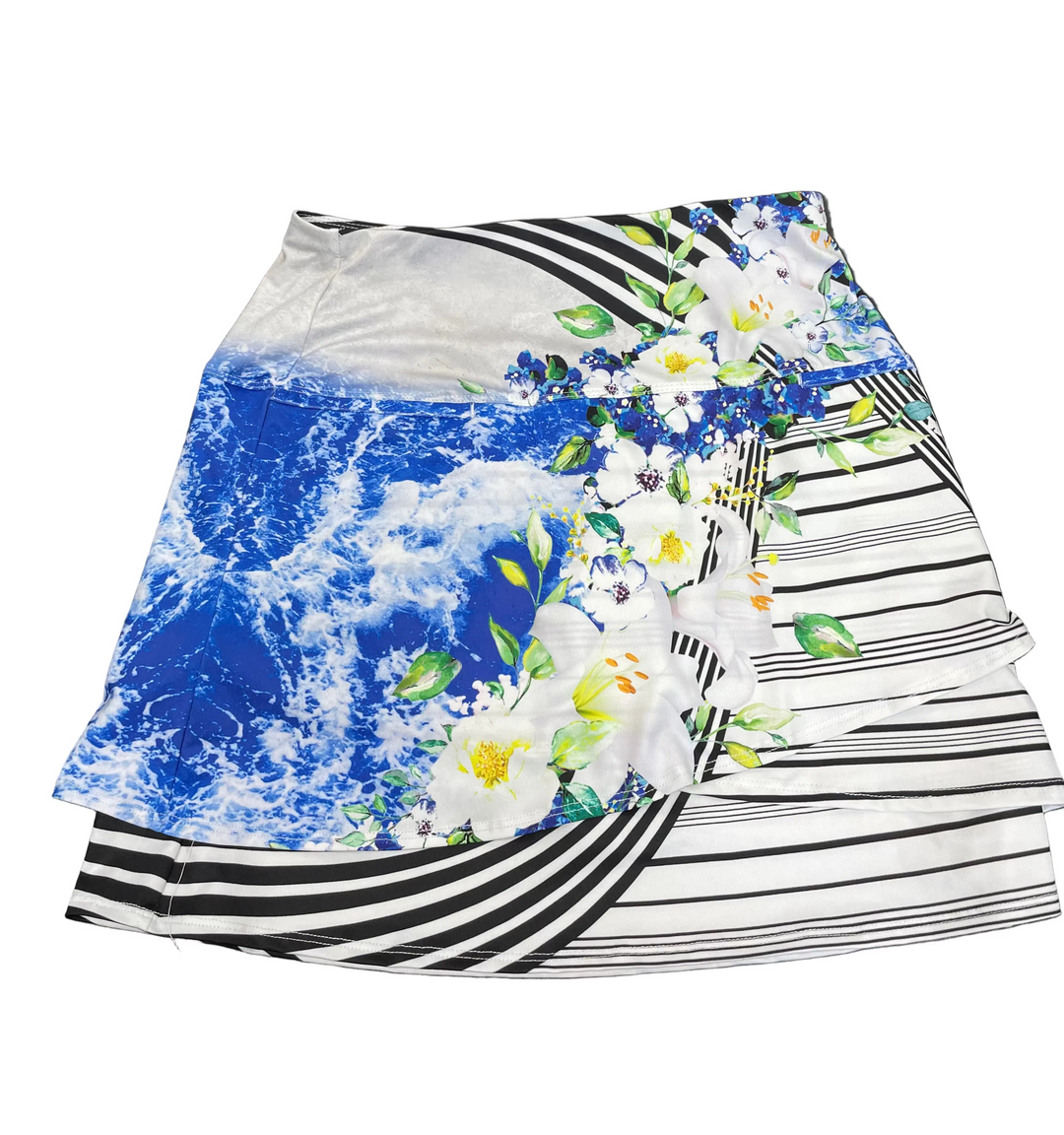 Lucky In Love Womens Scalloped Floral Tide Skort (17') - White/Multi
