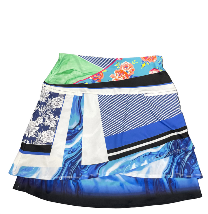Lucky In Love Womens Scalloped Floral Skort (17.5') - Blue Marble/Multi