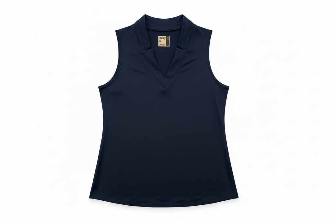 Lucky in Love Womens Chi Chi Sleeveless V-Neck Top - Midnight