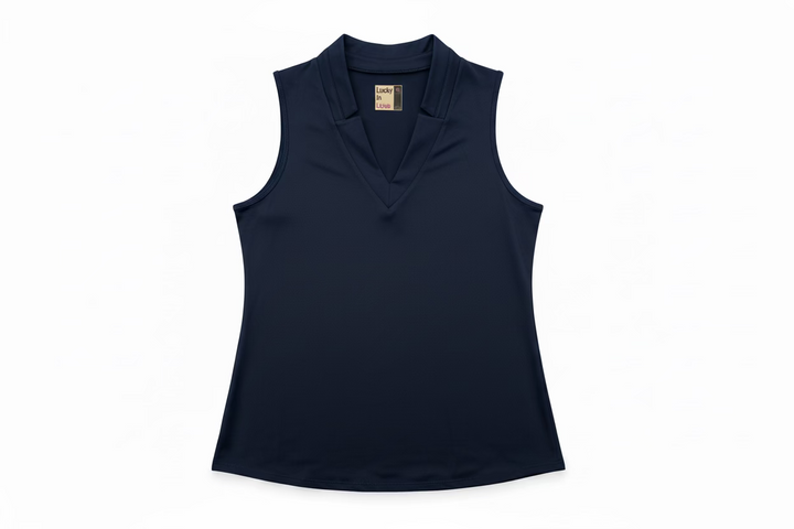 Lucky in Love Womens Chi Chi Sleeveless V-Neck Top - Midnight