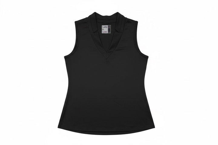 Lucky in Love Womens Chi Chi Sleeveless V-Neck Top - Black