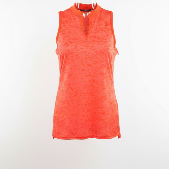 Lucky in Love Womens Ruched Animal Instinct Mesh Layer Sleeveless V-Neck Top - Orange