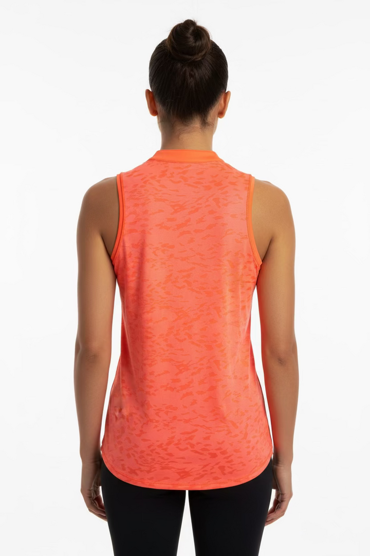 Lucky in Love Womens Ruched Animal Instinct Mesh Layer Sleeveless V-Neck Top - Orange