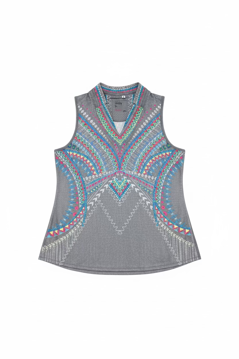 Lucky in Love Womens Chi Chi Desert Vibes Sleeveless V-Neck Top - Grey/Multi