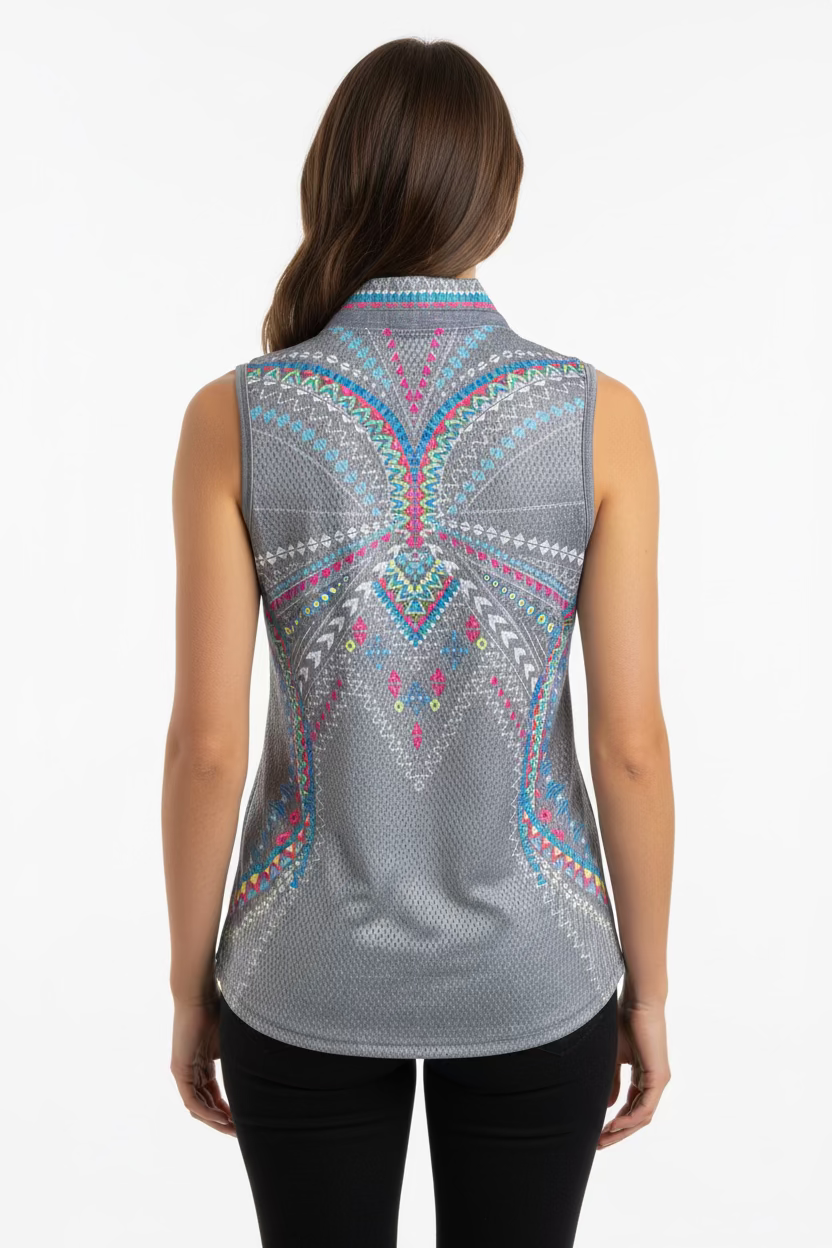 Lucky in Love Womens Chi Chi Desert Vibes Sleeveless V-Neck Top - Grey/Multi