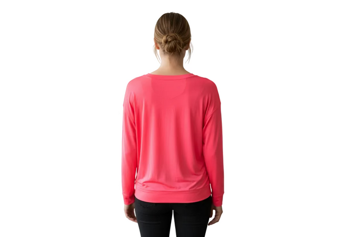 Lucky in Love Womens Hype Long Sleeve Crewneck Top - Flamingo Pink