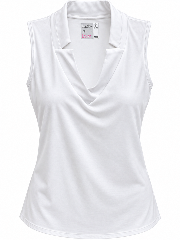 Lucky in Love Womens Chi Chi Sleeveless V-Neck Top - White