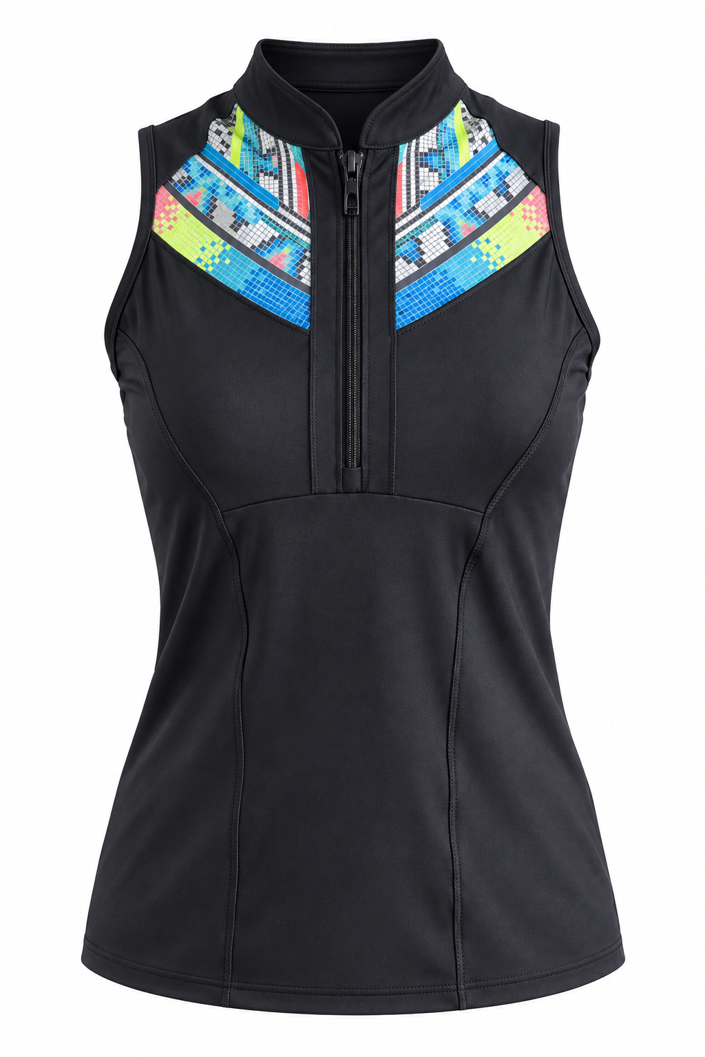 Lucky in Love Womens Textiles Sleeveless Zip Mock - Black/Multi
