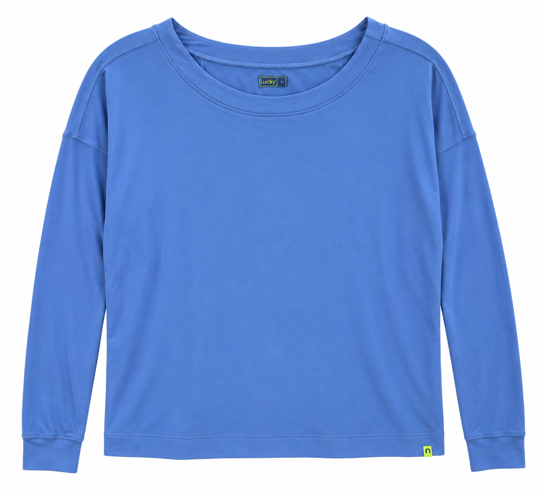 Lucky in Love Womens Hype Long Sleeve Crewneck Top - Blue Marine