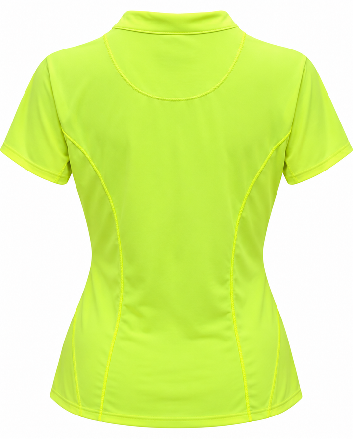 Lucky in Love Womens Short Sleeve Zip Mock - Neon Yellow