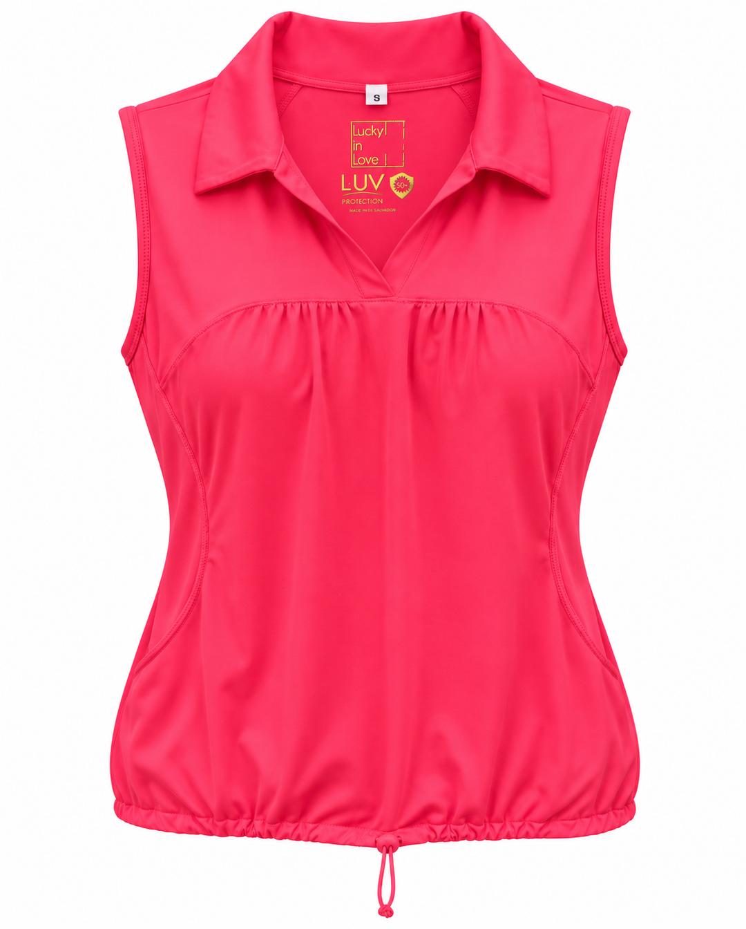 Lucky in Love Womens Sleeveless Fairway Bungee Tank - Neon Coral