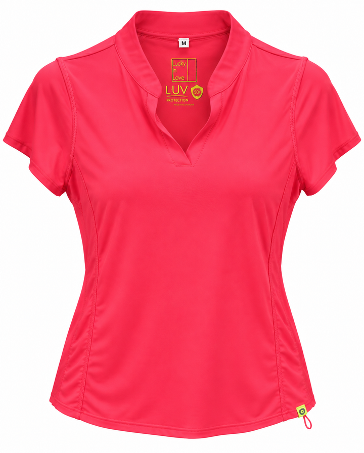 Lucky in Love Womens Short Sleeve Ruched Top - Punch