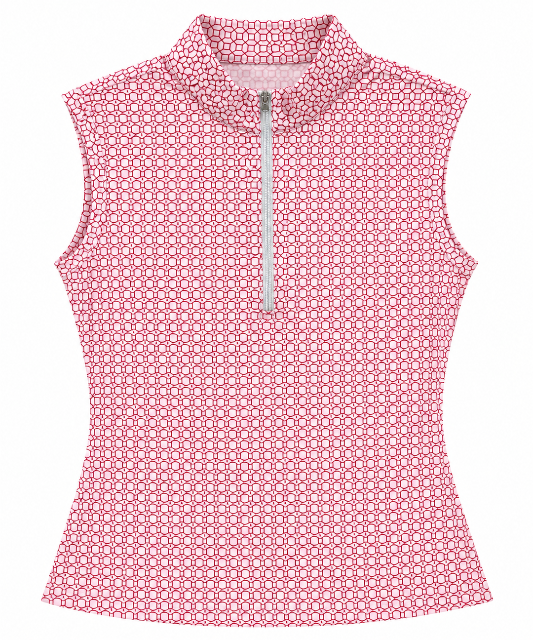 GGBlue Womens Sleeveless Tess Pattern Print Zip Mock - Mod Cherry