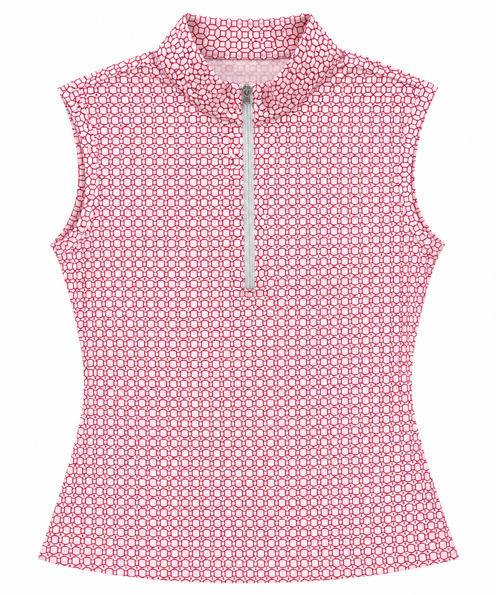 GGBlue Womens Sleeveless Tess Pattern Print Zip Mock - Mod Cherry