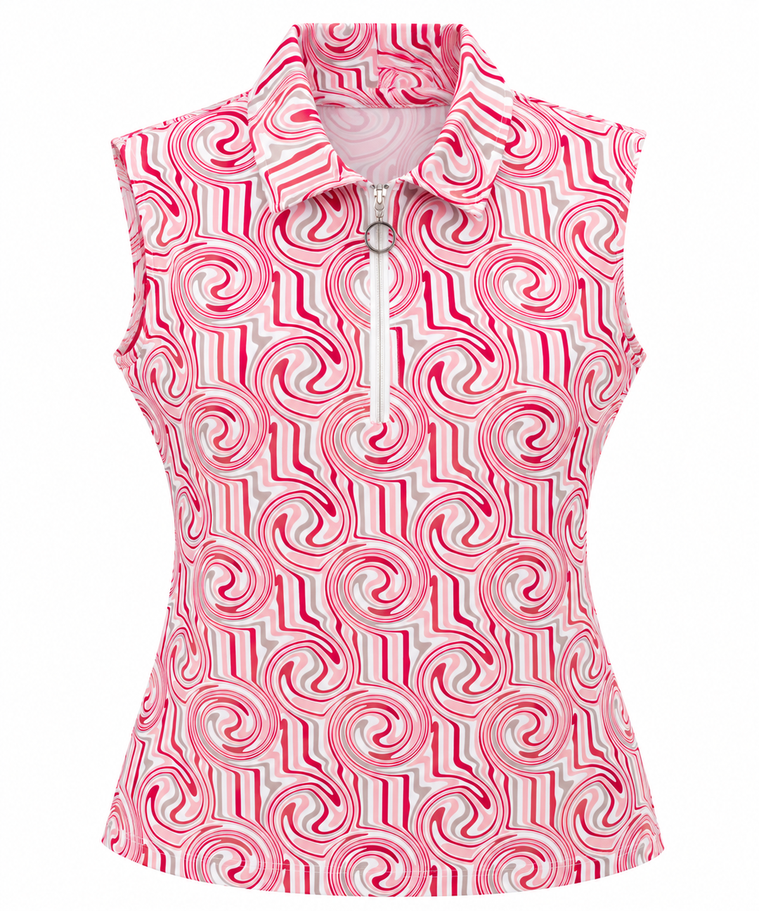 GGBlue Womens Sleeveless Elina Swirl Print Zip Polo - Tart