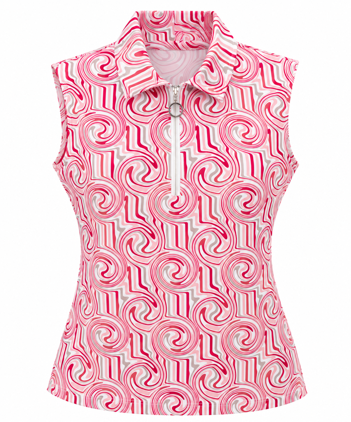 GGBlue Womens Sleeveless Elina Swirl Print Zip Polo - Tart
