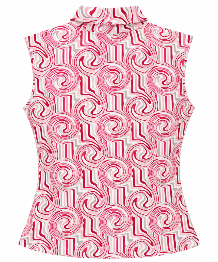 GGBlue Womens Sleeveless Elina Swirl Print Zip Polo - Tart