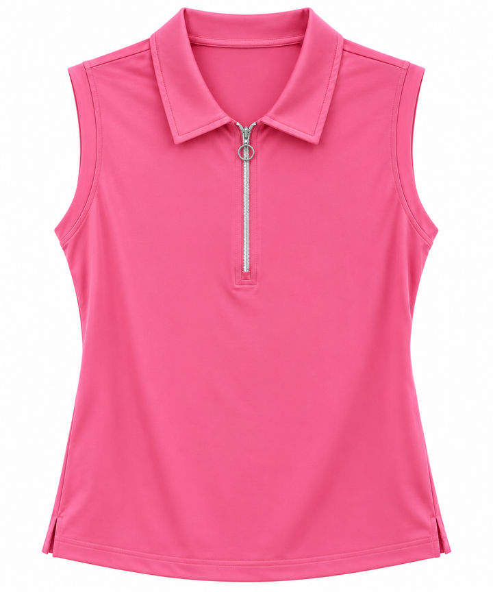 GGBlue Womens Sleeveless Katy Solid Zip Polo - Punch