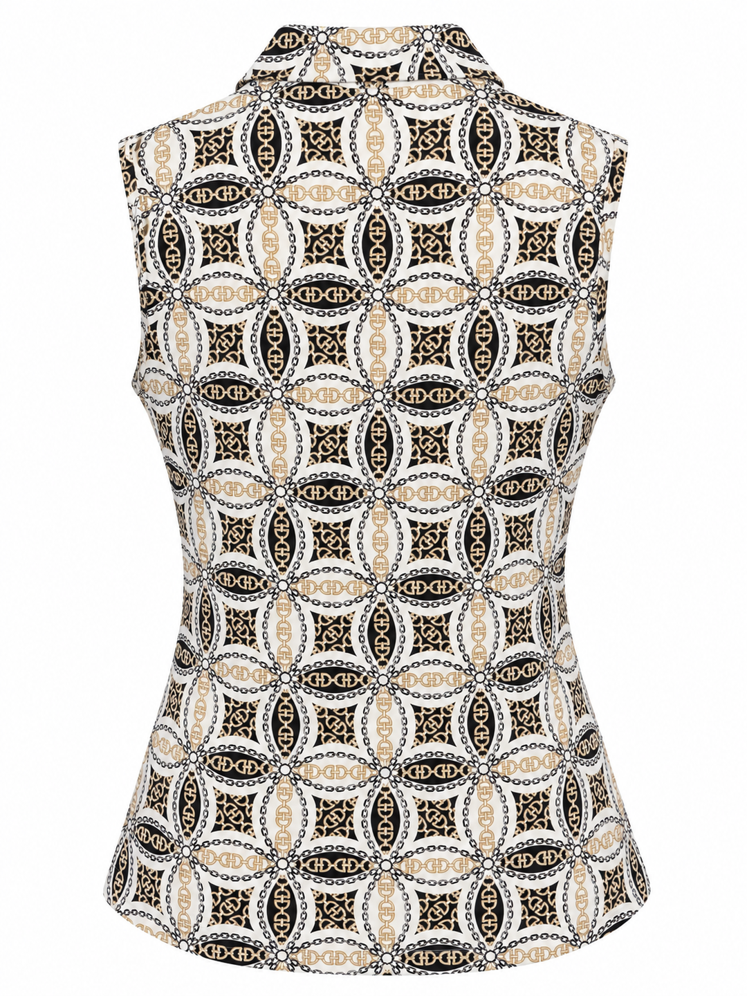 GGBlue Womens Sleeveless Elina Chain Print Zip Polo - White/Multi