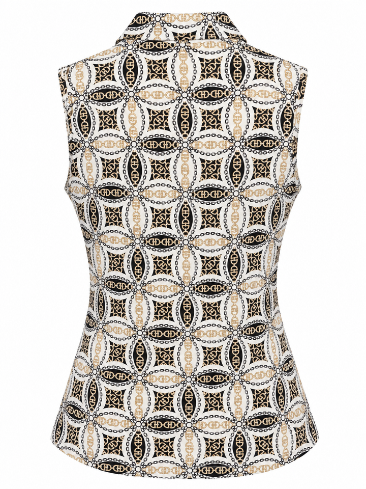 GGBlue Womens Sleeveless Elina Chain Print Zip Polo - White/Multi