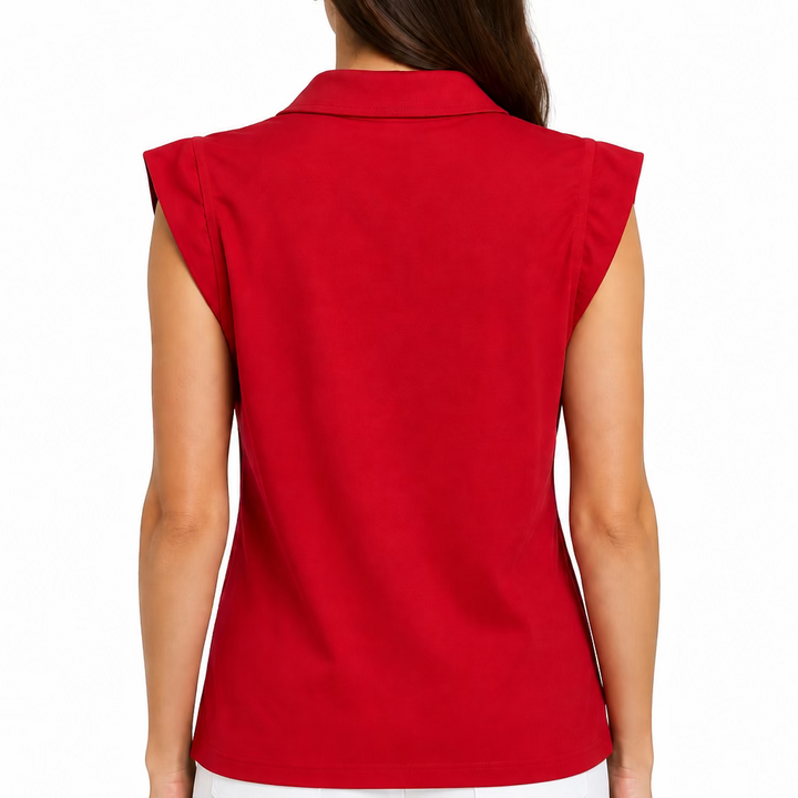 GGBlue Womens Sleeveless Katy Solid Zip Polo - Crimson