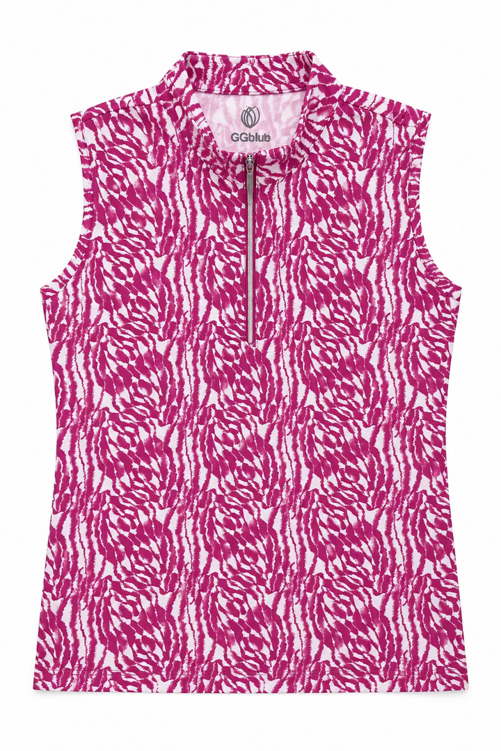 GGBlue Womens Sleeveless Tess Zip Mock - Iris Tiger