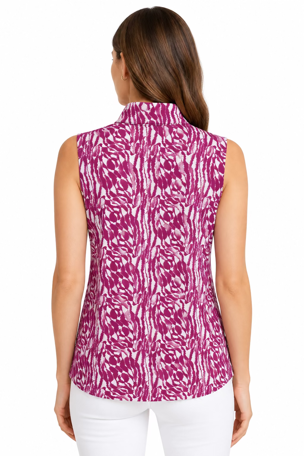 GGBlue Womens Sleeveless Tess Zip Mock - Iris Tiger