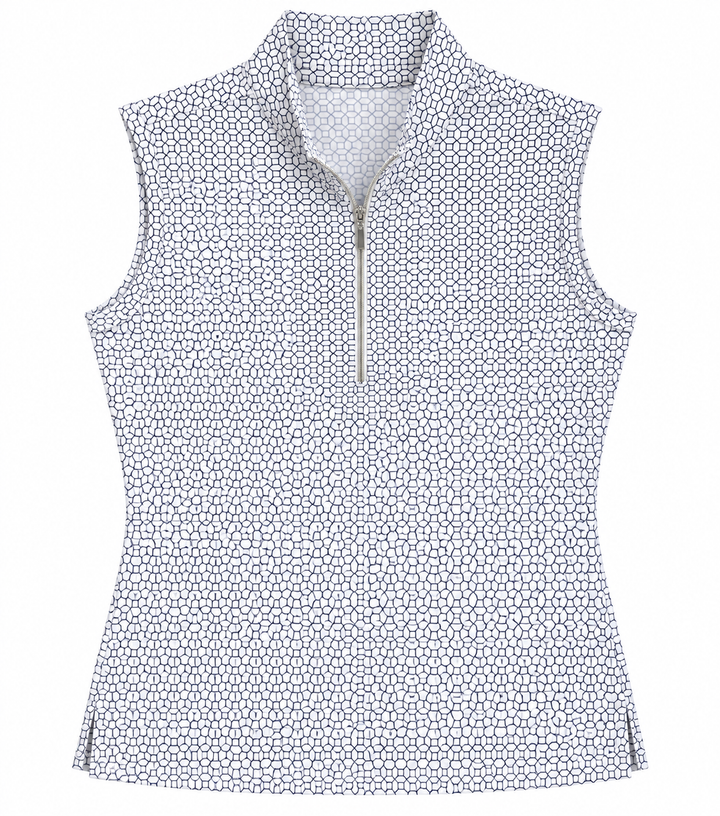 GGBlue Womens Sleeveless Tess Pattern Print Zip Mock - Mod Navy