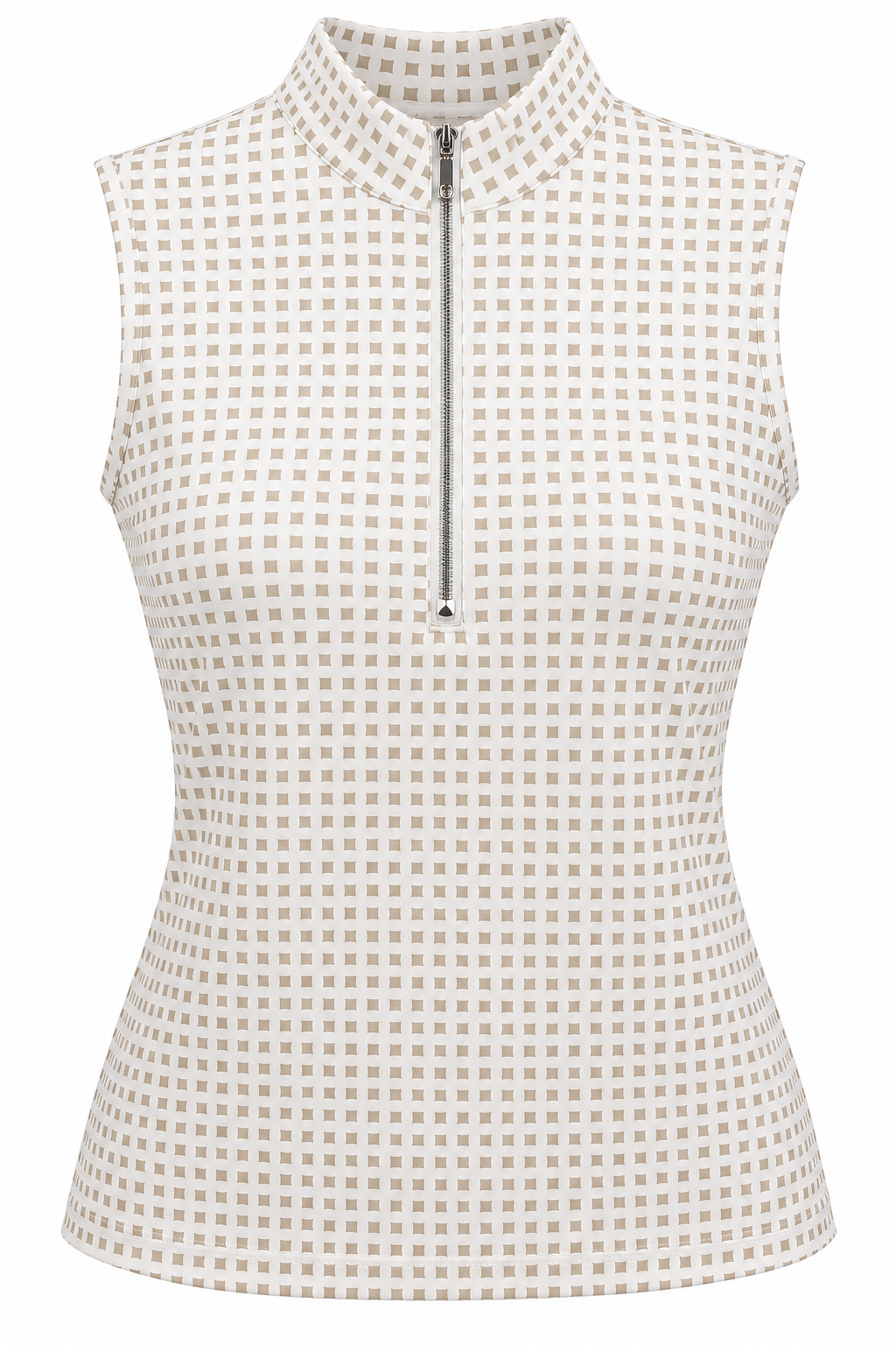 GGblue Womens Elina Pattern Print Sleeveless Polo - White/Beige